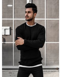 Black Knitted Full Sleeves T Shirt