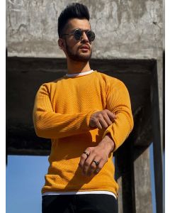 Mustard Knitted Full Sleeves T Shirt