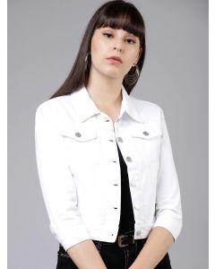 Tokyo Talkies Women White Solid Denim Jacket