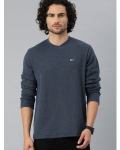 Men Navy Blue Solid Round Neck T-shirt(Navy Blue)