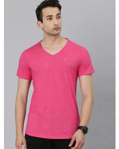 Men Pink Solid V-Neck T-shirt