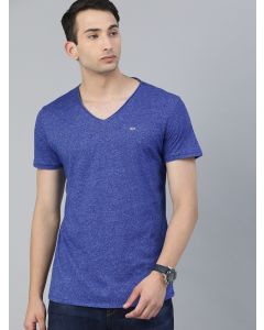 Men Blue Slim Fit Solid V-Neck T-shirt