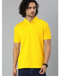 Men Yellow Solid Polo Collar T-shirt