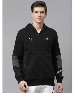 Men Black BMW M Motorsport Hooded Solid Sweat Jacket