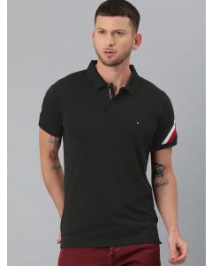 Men Black Solid Slim Fit Polo Collar T-shirt