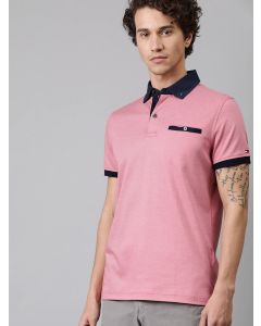 Men Pink Solid Slim Fit Polo Collar T-shirt