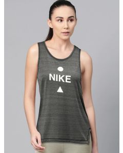 Nike Women Charcoal Grey & White Icnclsh Tank Better Standard Fit Printed Running Top