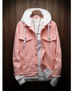 Peach Denim Jacket With Hood