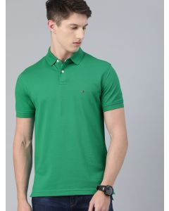 Men Green Solid Polo Collar T-shirt