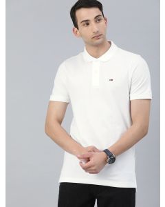 Men White Solid Polo Collar T-shirt