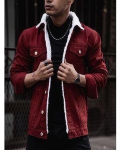 Maroon Denim Jacket With Fur