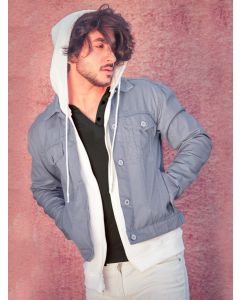 Urban Light Grey Denim Jacket With Zip and Hood