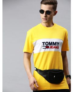 Men Yellow Printed Round Neck T-shirt