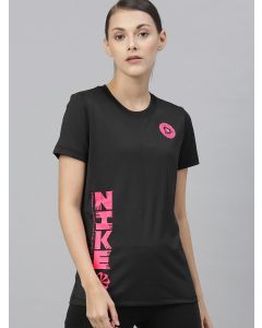 Nike Women Black Placement Printed AS W NK DRY TEE LEG ICON CLASH Regular Top