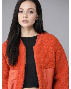 Women Orange Sherpa Jacket