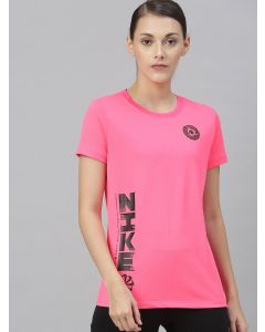 Nike Women Pink Placement Printed AS W NK DRY TEE LEG ICON CLASH Training Regular Top