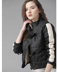 Women Black Solid Padded Jacket